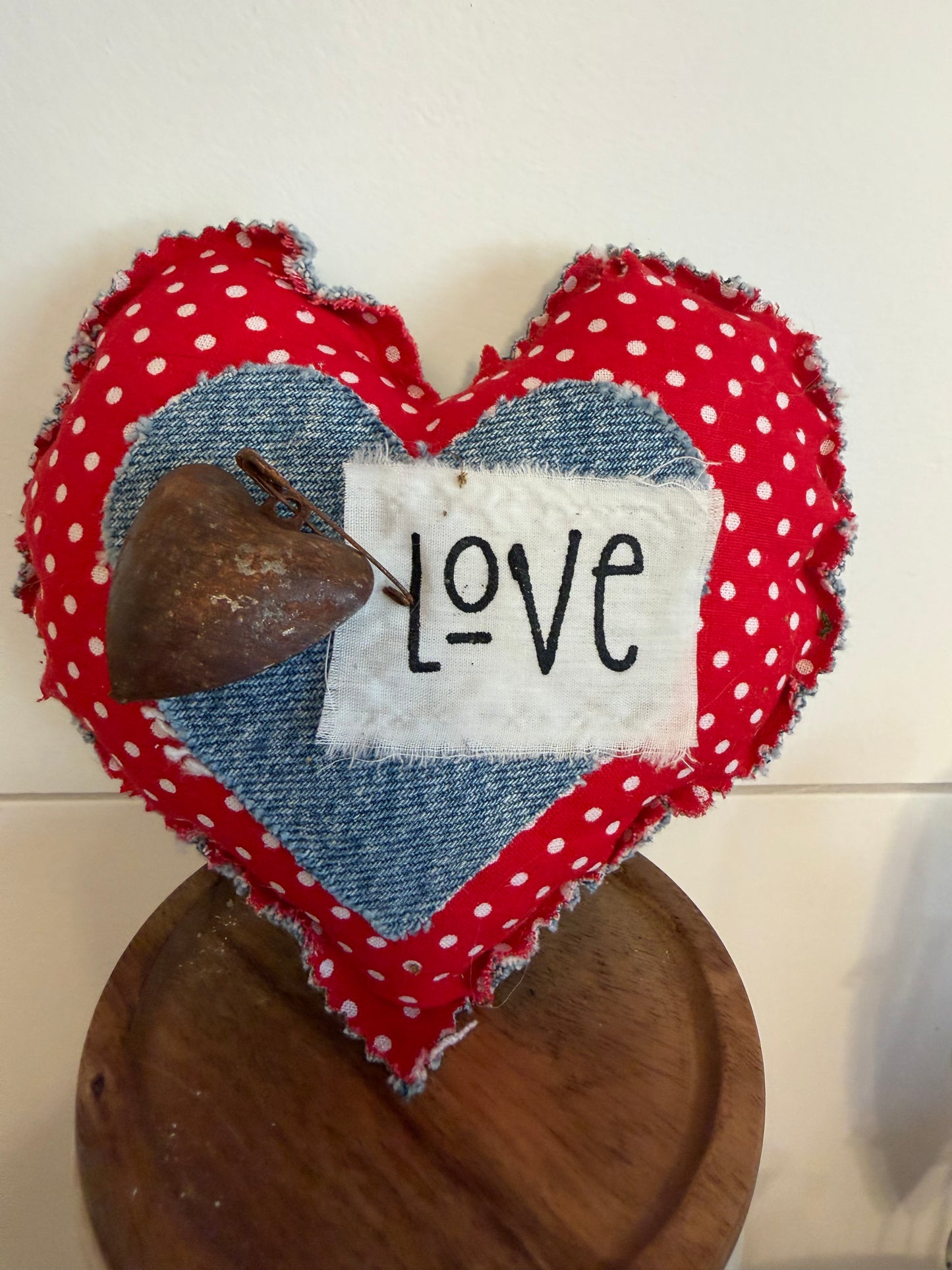 Bluejean/polka dot Heart Pillow