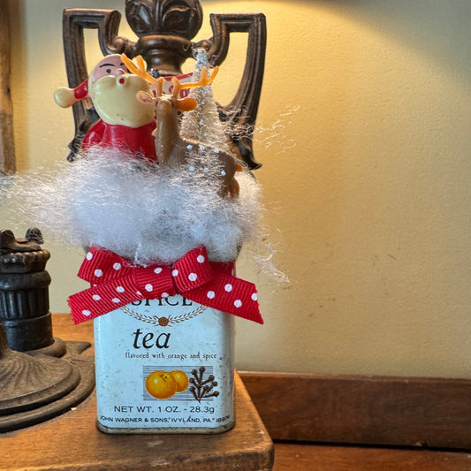 Santa With Reindeer Spice Tea Tin